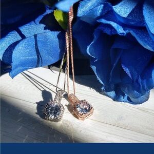 WHOLESALE Sparkling Cushion Halo Pendant Necklace - Rose Gold (3) necklaces